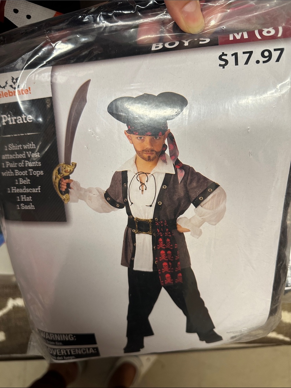 Classic Boys Brown Pirate Costume with Red Sash